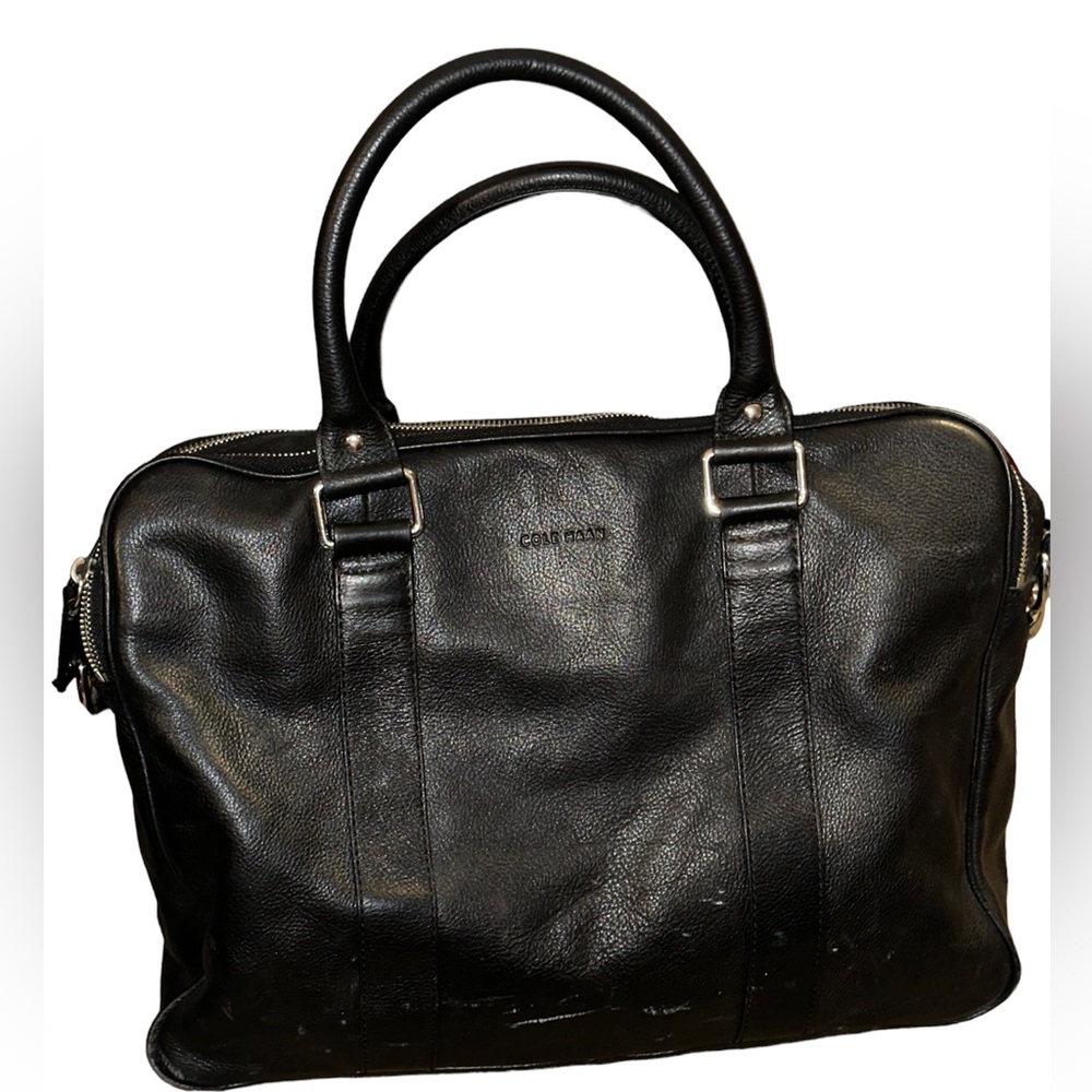 Cole Haan Black Pebbled Leather Briefcase Laptop Case Bag Handbag